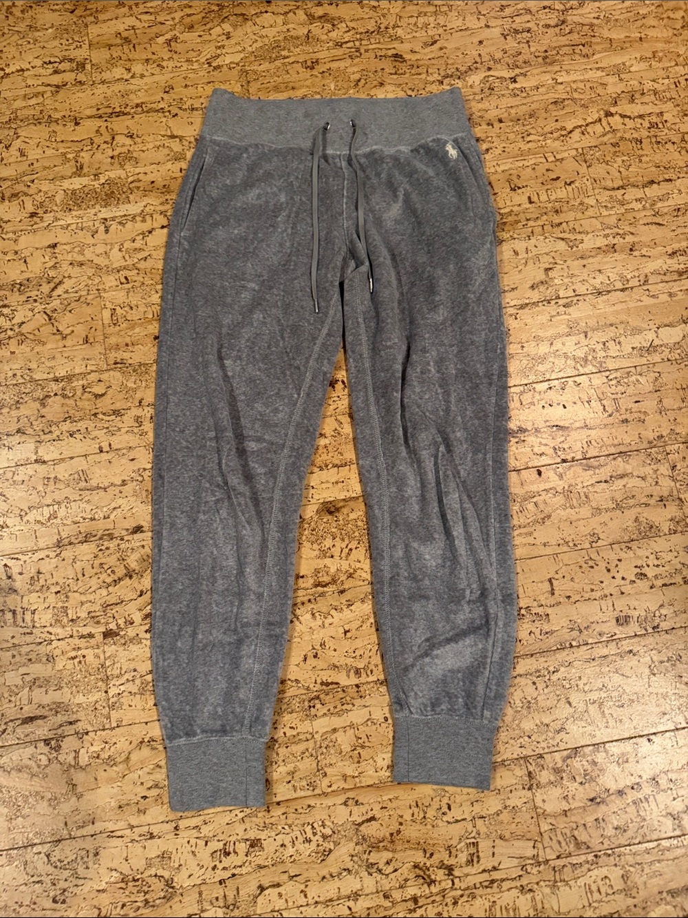 Polo Ralph Lauren Gray Velour/Velvet Jogger Pants with Drawstring Waist